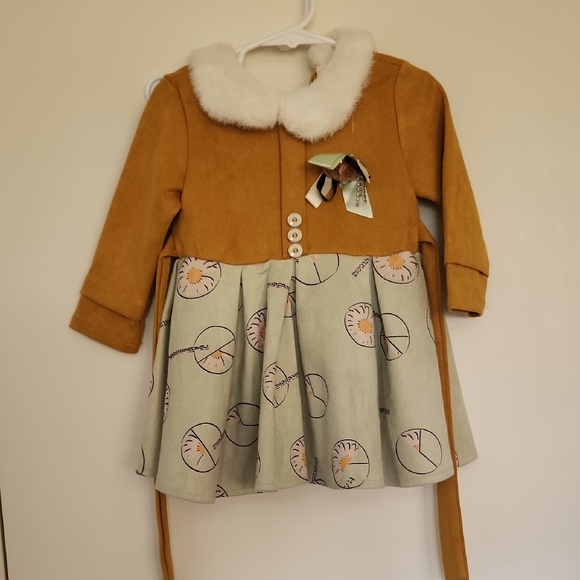 Brown and Cream Dress with Floral Print - Picture 1 of 7